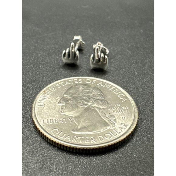 New Condition Sterling Silver Middle Finger Dainty Stud Earrings 925 - Picture 2 of 5